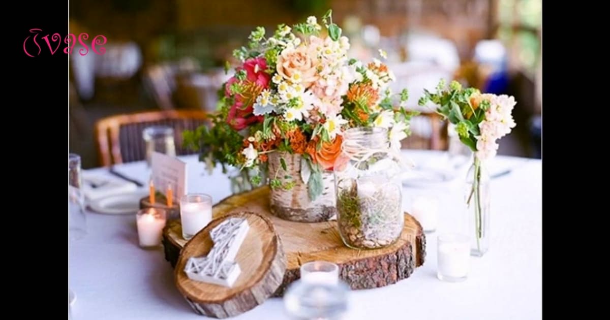 Log Flower Vase Rustic Wedding Table Centerpiece Decoration